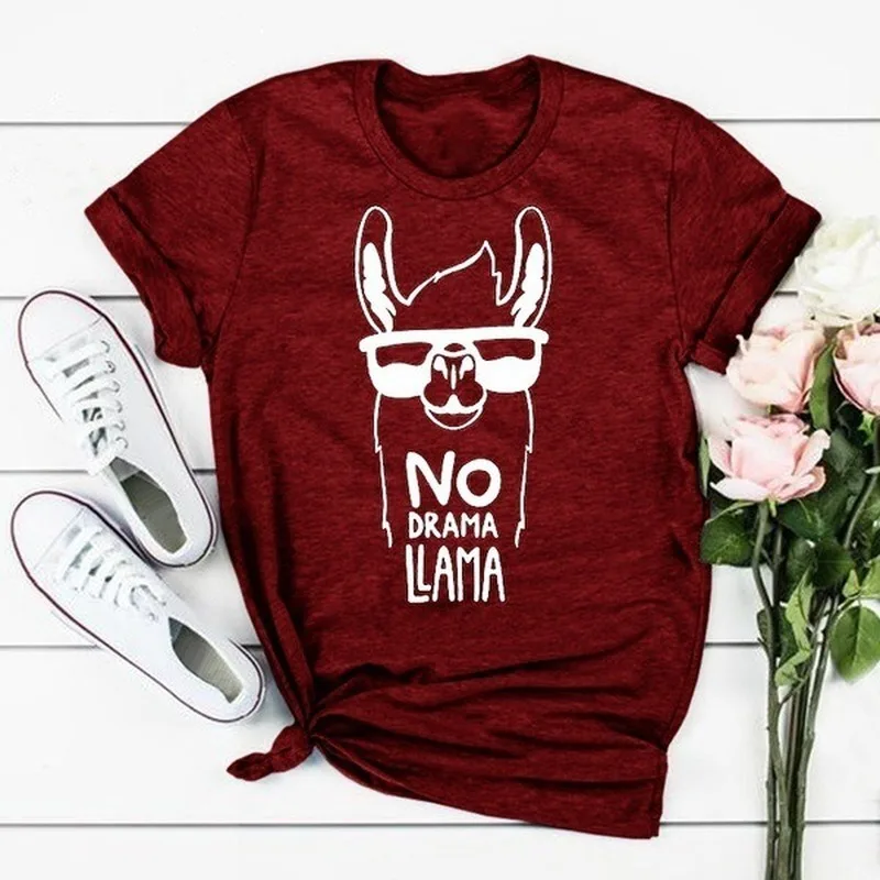 

NO DRAMA LLAMA Alpaca Print T Shirt Women Short Sleeve O Neck Loose Tshirt Summer Women Tee Shirt Tops Camisetas Mujer