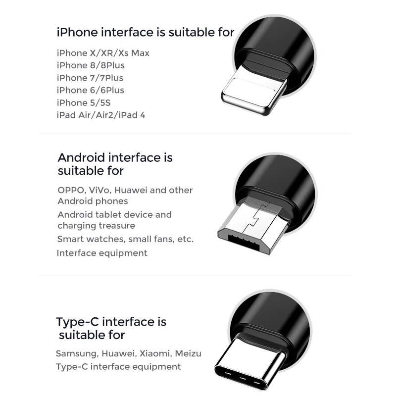 

Joyroom 3 in 1 USB Type C Micro USB Cable Type-c Retractable Portable Charing Cable For Xiaomi Samsung Fast Charging For iPhone