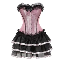 victorian corset dress sexy gothic burlesque bustiers corset skirt lace up corsets for women plus size pink