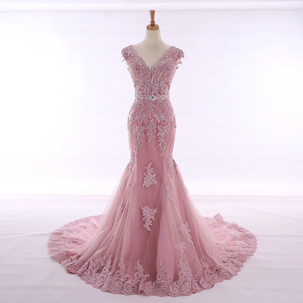 

2021New Vestido De Noiva Sereia New Arrive V-neck Backless Beading Crystal Sequins Pink Mermaid Wedding Dresses Elegant Gelinlik