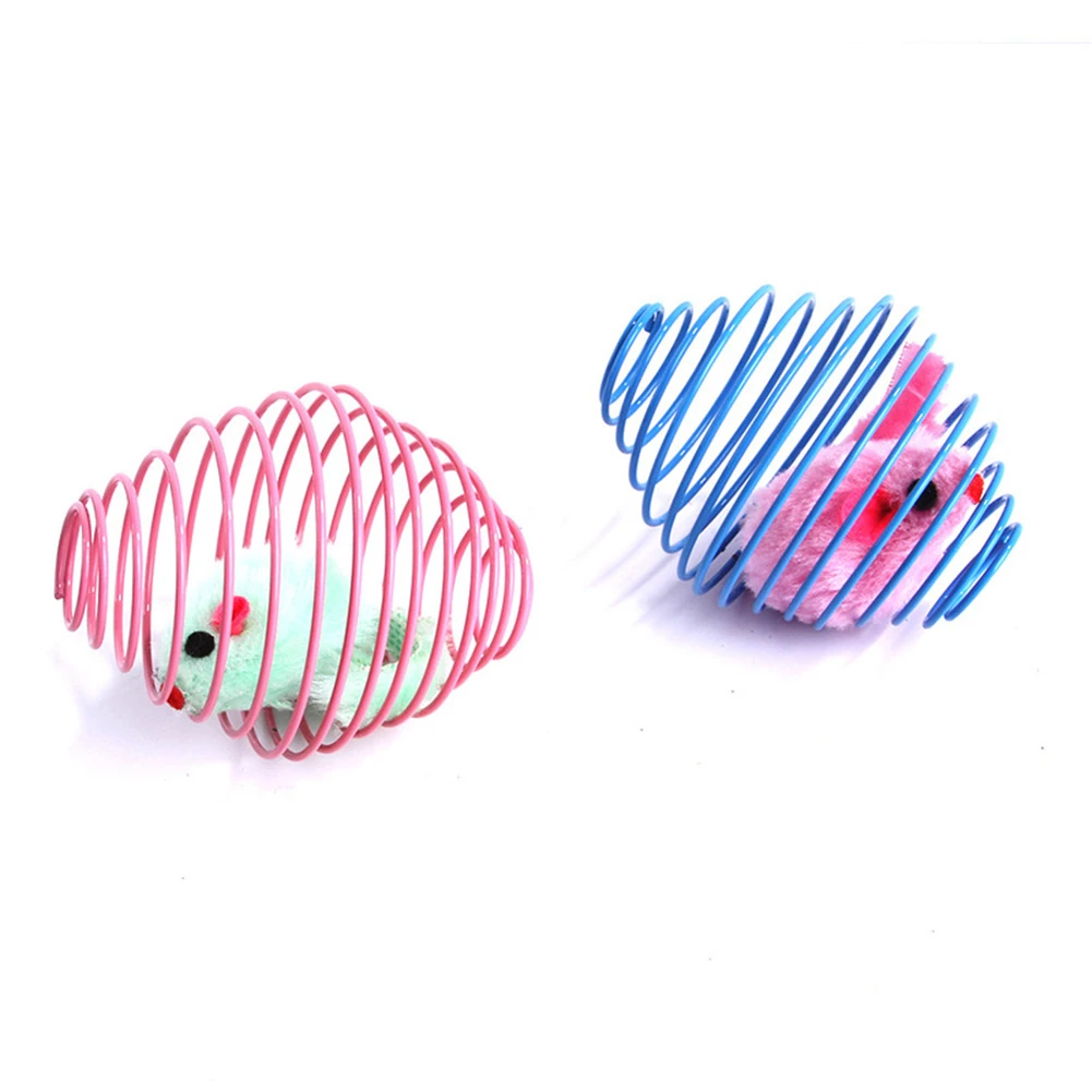 

5pcs Funny Cat Toy Cute Artificial Colorful Feather Mouse Rat in Cage Toys Random Color Cat TeaserSpring Toy Pet Kitten Supplies