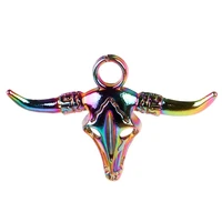 10pcs alloy buffalo charms pendant cow ox head accessories rainbow color for jewelry making metal bulk wholesale