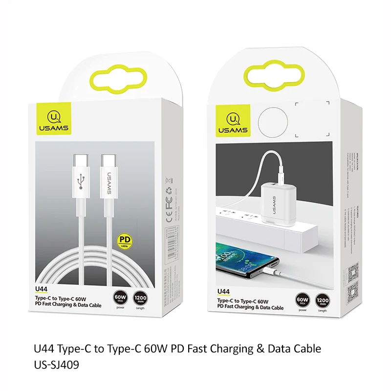 

USAMS 60W Type C To Type C Cable PD Fast Charging Cable For Macbook Air 13 Ipad Pro 11 Huawei Matebook Xiaomi Type C Date Cable