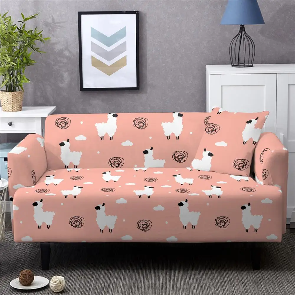 

2021 Cute Cartoon Alpaca Sofa Cover All-Inclusive Couch Cover Elastic Slipcover Sofa Protector Cover L shaped Sofa Cover