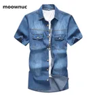 Мужская джинсовая рубашка с коротким рукавом, повседневная ковбойская рубашка из джинсовой ткани, молодежная джинсовая рубашка с коротким рукавом, Размер 5xl, лето 2021