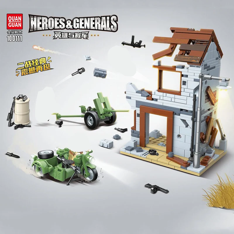 

Строительные блоки времен Второй мировой войны, военные руины города, Советский Союз, солдаты, мотоцикл, детали для сборки