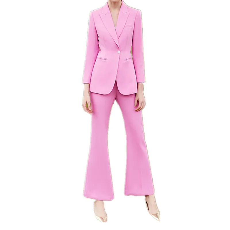 

Блейзер и расклешенные брюки, женский костюм из 2 предметов, модный приталенный, с одной пуговицей, женские брючные костюмы, Повседневная Де...