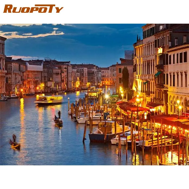 

RUOPOTY Acrylic Frame Diy Painting By Numbers For Adults City Night Picture Wall Art Handpainted Oil Painting For Home Decors Ar
