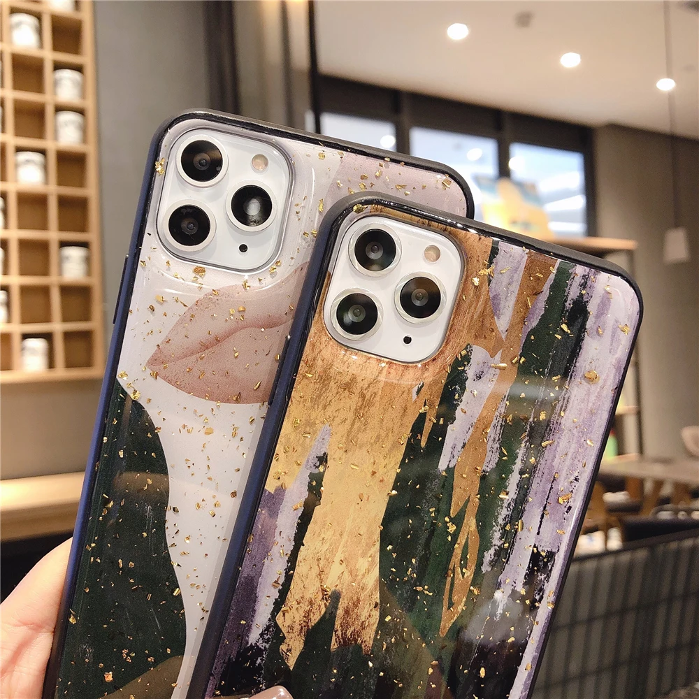 Чехол из золотой фольги с мраморным блеском для iPhone 12 11 Pro XS Max XR X цветной Мягкий