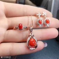 kjjeaxcmy fine jewelry natural red coral 925 sterling silver women gemstone pendant earrings ring set support test classic