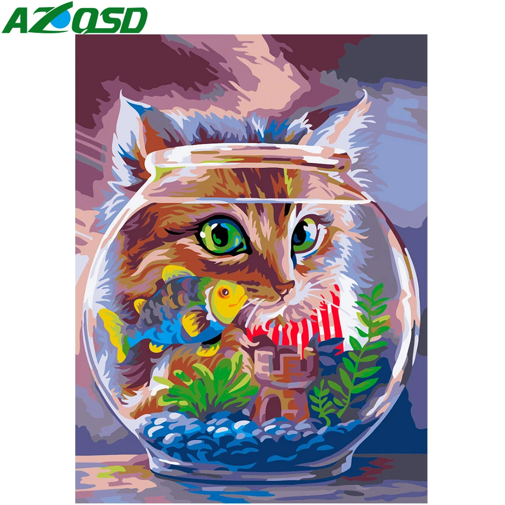 AZQSD Краски по номерам Кот абстрактная картина маслом для домашнего декора ing