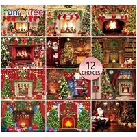 funnytree merry christmas interior tree scene new year 2022 party background wreath gold fireplace curtain photo backdrop
