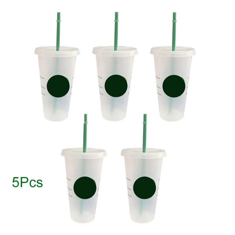 

5Pcs Reusable Color Change Coffee Mug 710ml Juice Drink Mugs Portable Matte Finish Straw Plastic Water Cup With Lid With Logo
