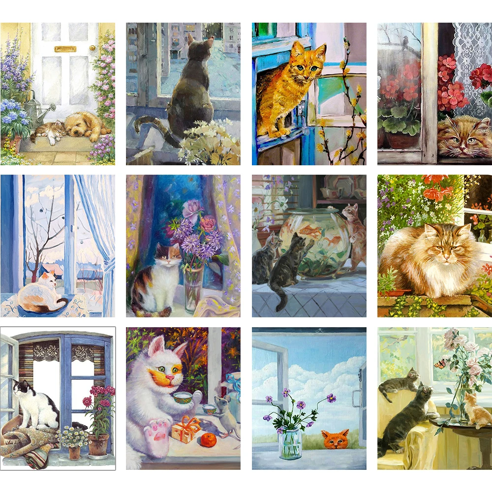 

Frame DIY Painting By Numbers Hand-Drawn Well-behaved Cat Oil Unique Gift For Modern Home Decortion