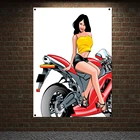 Американский локомотивный баннер, настенный художественный сексуальный женский модельный плакат, холщовая картина, настенный подвесной мотоциклетный флаг, бар, кафе, домашний декор