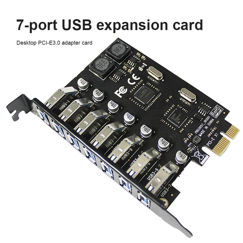 

USB PCIe-адаптер, 7 портов USB 3,0, PCI-E-адаптер, PCI Express USB3 контроллер, USB3.0 PCI-e Плата расширения для настольного компьютера, 1 шт.