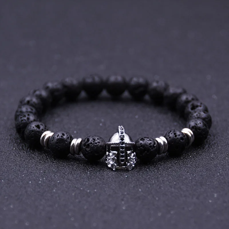 Римские браслет со шлемом для мужчин из натуральной Lave браслеты с бусинами камня