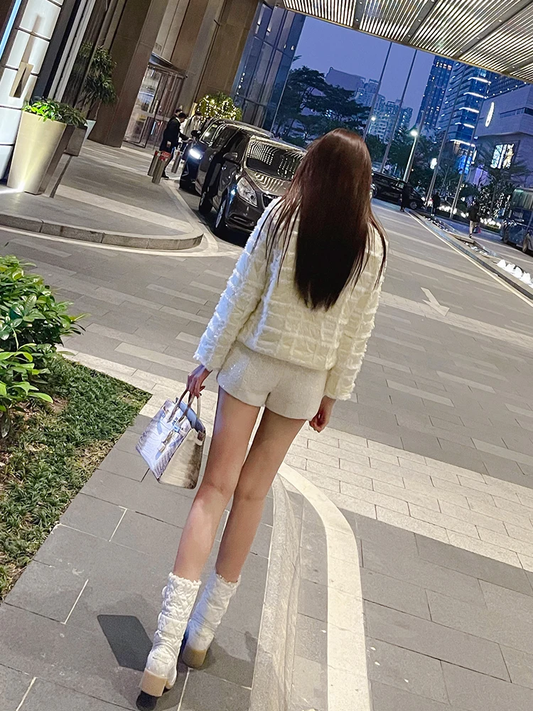 

elegant temperament small artistic fragrance autumn and winter short versatile Wool Plaid Cotton Jacket warm jacket