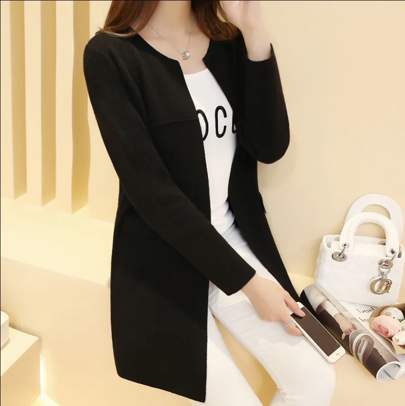 Женский трикотажный кардиган с круглым вырезом длинным рукавом| |