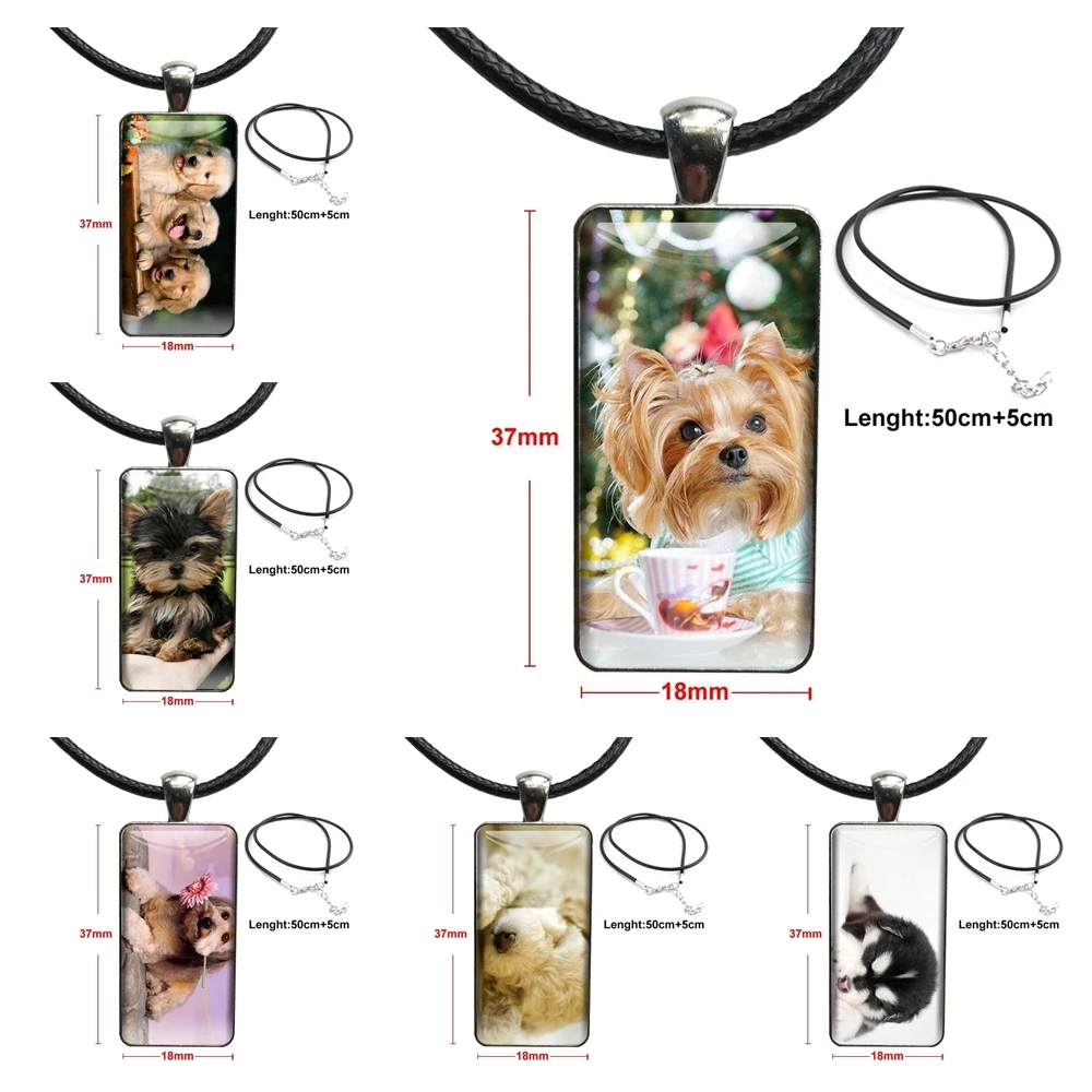 

For Girls Wholesale Newest New Yorkshire Terrier Puppy Dog Vintage Jewelry Steel Plated With Glass Cabochon Choker Long Pendant