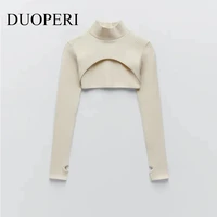 2021 new women seamless arm warmers long sleeves high neck crop sweater casual fashion chic sexy knitted tops cropped sweater