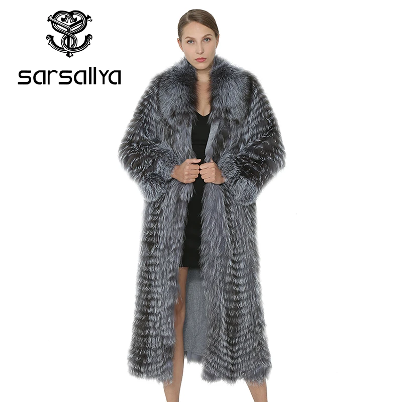 SARSALLYA женщин реального Silver Fox пальто с мехом длинное пальто женщин куртки меховой жилет зима натурального меха лисы верхняя одежда