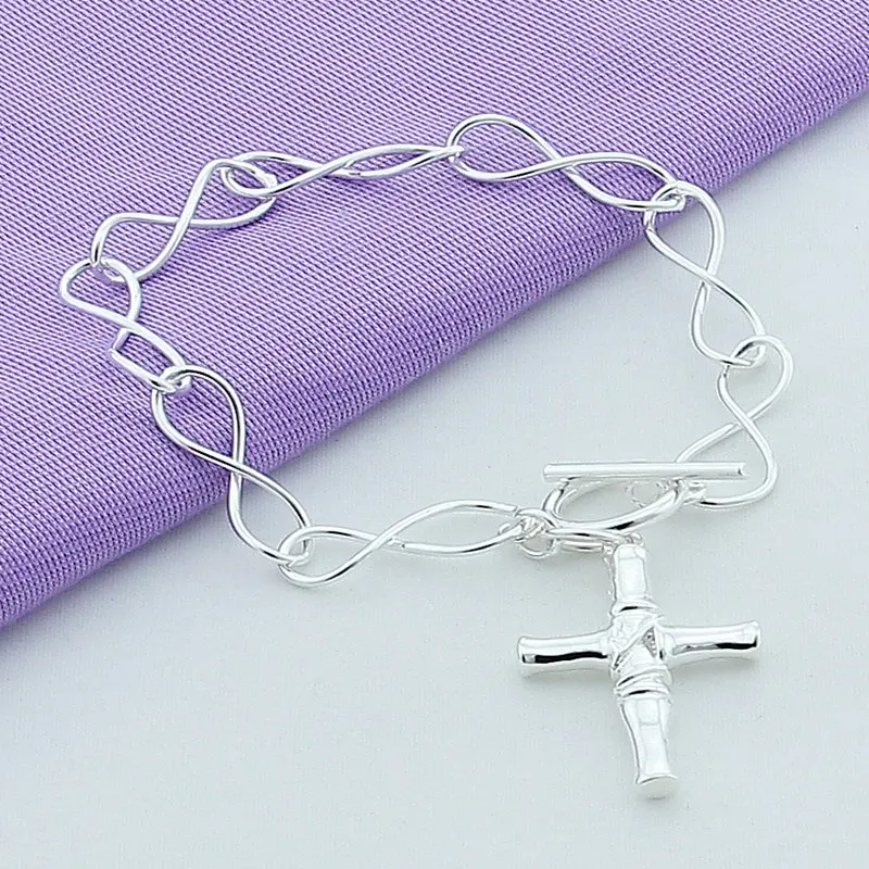 

New 2021 Silver Bracelet 925 Silver Simple Fashion Cross Pendant Chain Bracelet For Women Men Jewelry