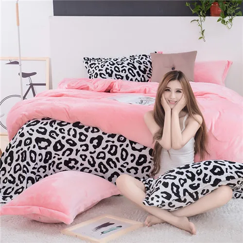 yuse leopard Новинка, стиль «леопард», постельное белье из флиса, набор, Одноцветный фланелевый флисовый постельное белье 3/4 вещи в комплекте, зимние детские домашнее постельное белье теплая caroset кровать льняное покрывало - Цвет: yuse leopard