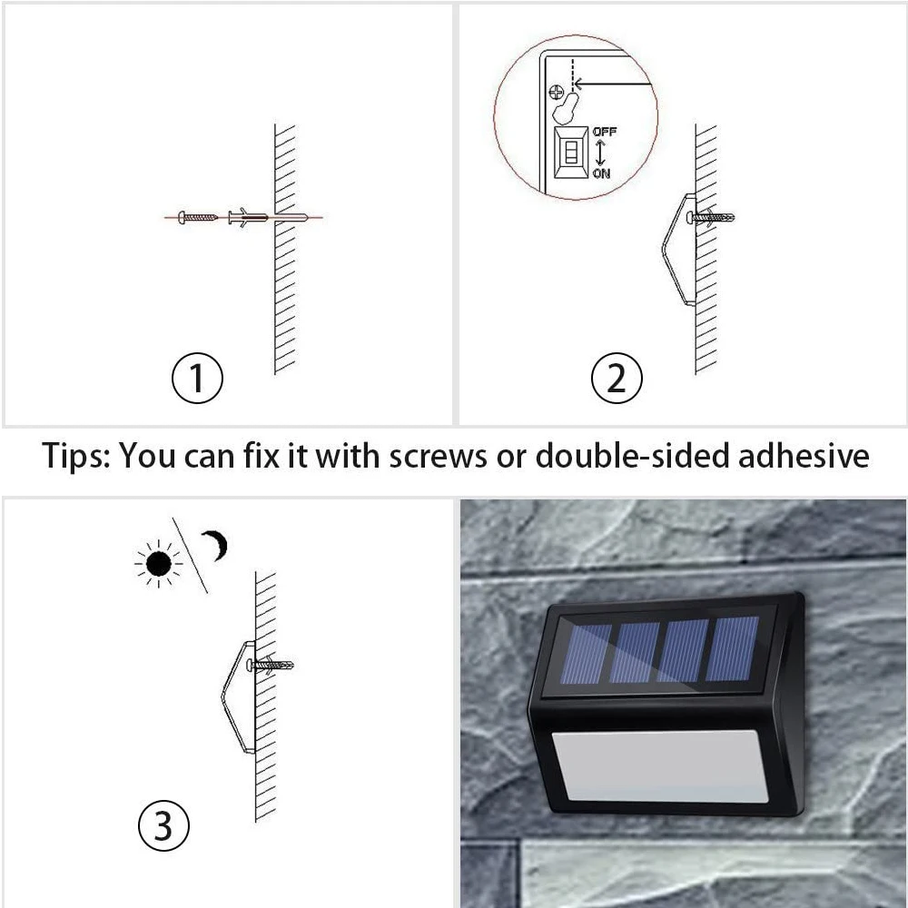 

8PCS Solar Stairs LED Light Outdoor Waterproof Wall Light 6SMD Garden Landscape Step Deck Lamp Balcony Yard Fence Lights Plastic