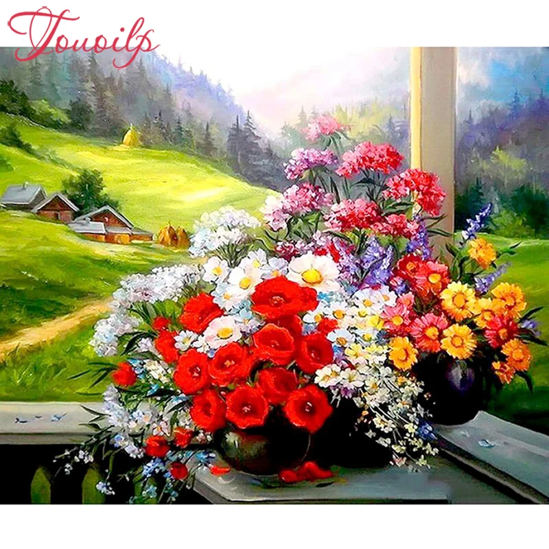 

5D «сделай сам»: Вид из окна 3d алмазов картина мака, вышитая бисером камни в форме ромба Стразы Украшения мозаикой