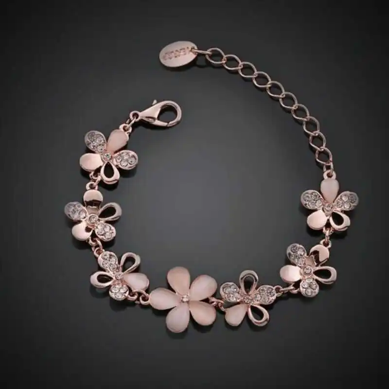 Модный женский Цветочный браслет кошачий глаз яйцо камень розовый золотой цвет