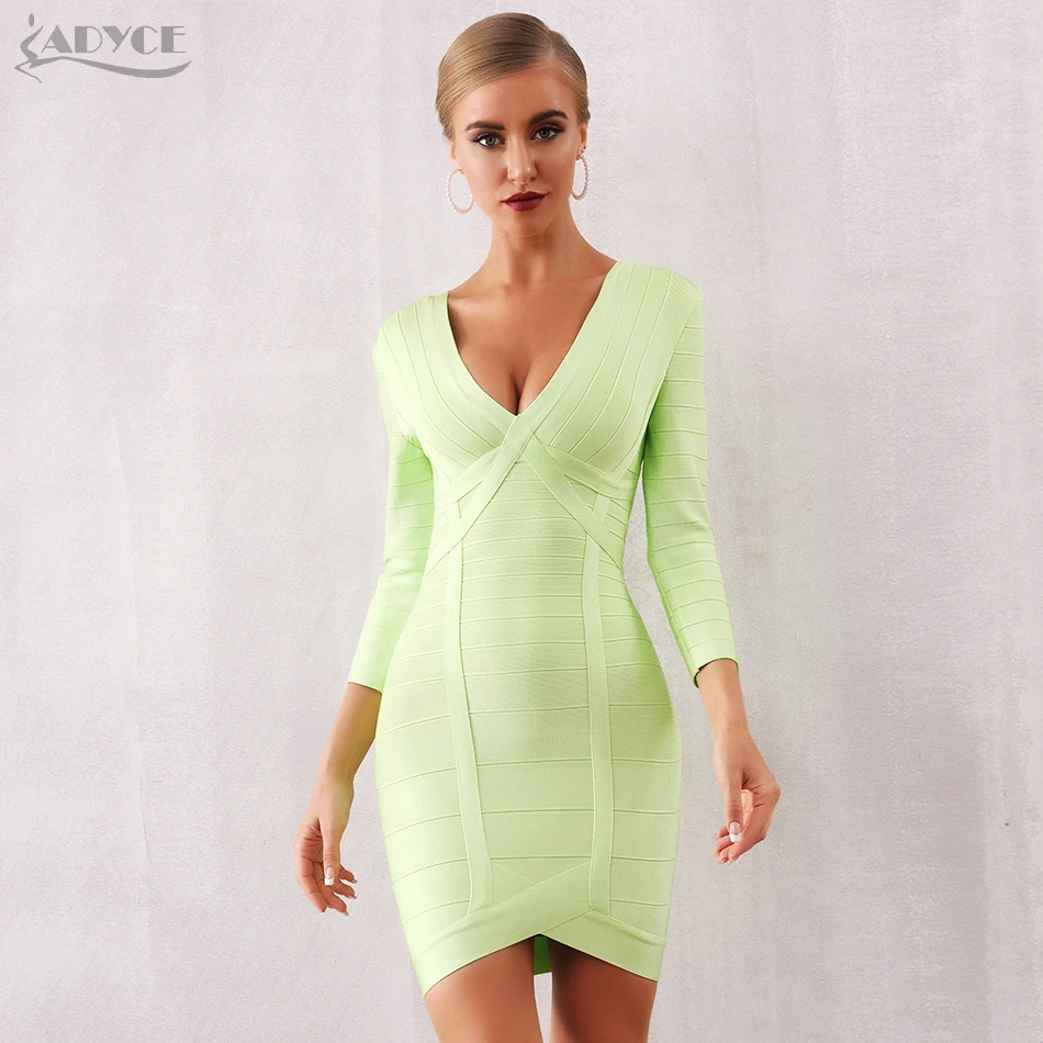 Женское облегающее платье Adyce клубное мини с длинным рукавом зеленое вечернее в