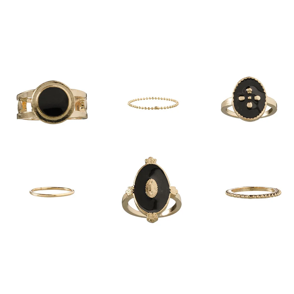 6 шт./набор женские кольца с черным кристаллом | Украшения и аксессуары
