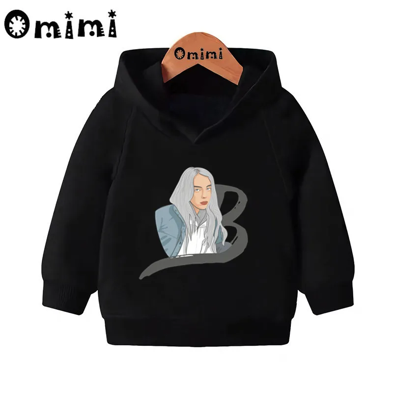 Детские толстовки с принтом Billie Eilish; Детские повседневные толстовки с капюшоном; пуловер для малышей; топы для маленьких девочек и мальчиков; осенняя одежда; KMT4569