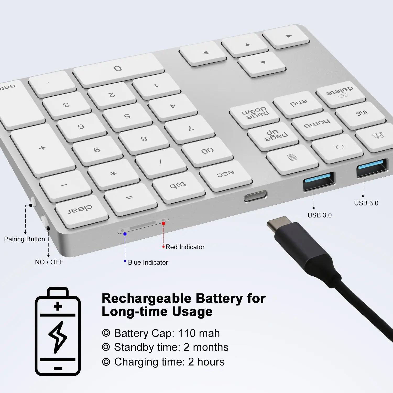 2 в 1 цифровая клавиатура с * USB 3 0 концентратор порт 34 клавиши Bluetooth мини
