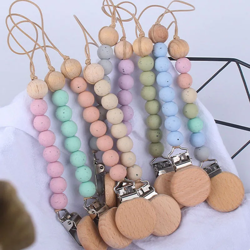 Cadena de chupete de silicona sin BPA, portachupetes con pinza, cadenas de chupete, juguetes de dentici&oacute;n para beb&eacute;, regalos para morder, Color s&oacute;lido-2