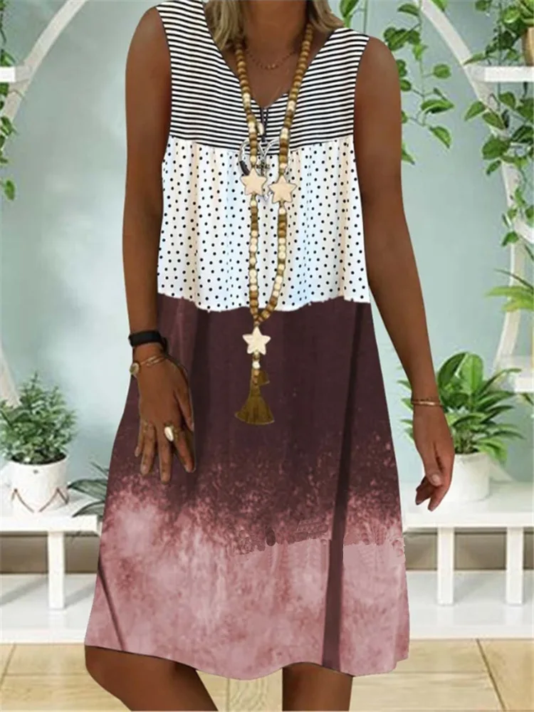 

Vintage V-neck Polka Dot Print Party Dress Elegant Plus Size Casual Dress Women 2020 Spring Summer sexy sleeveless Dresses.
