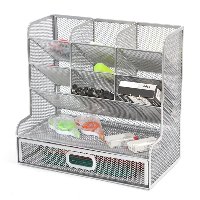 

Mesh Desk with Drawer Storage Rack Pen Holder, for School Home Office