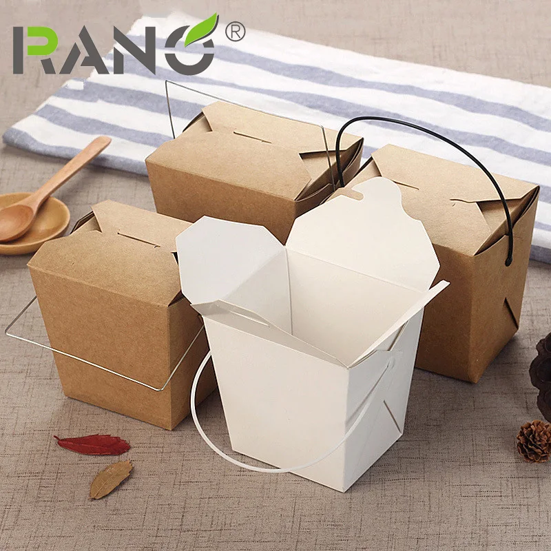 RANO RN LB02 Горячая продажа крафт бумага белый картон одноразовый ланчбокс для