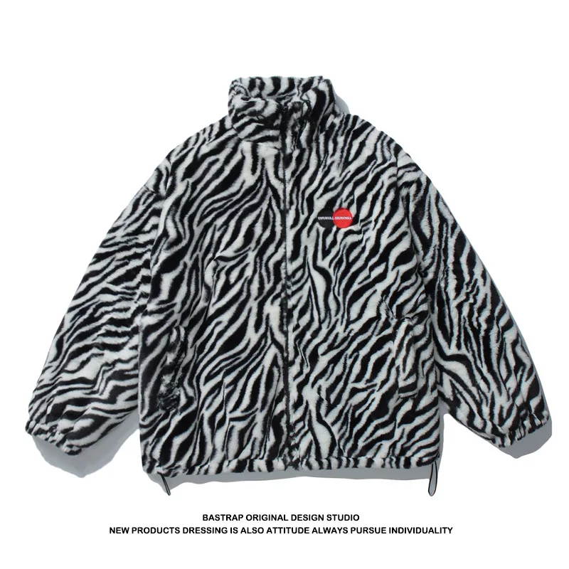 

American trendy zebra-striped couple's blazer ins primeval jacket jean jacket men winter jacket Turn-down Collar