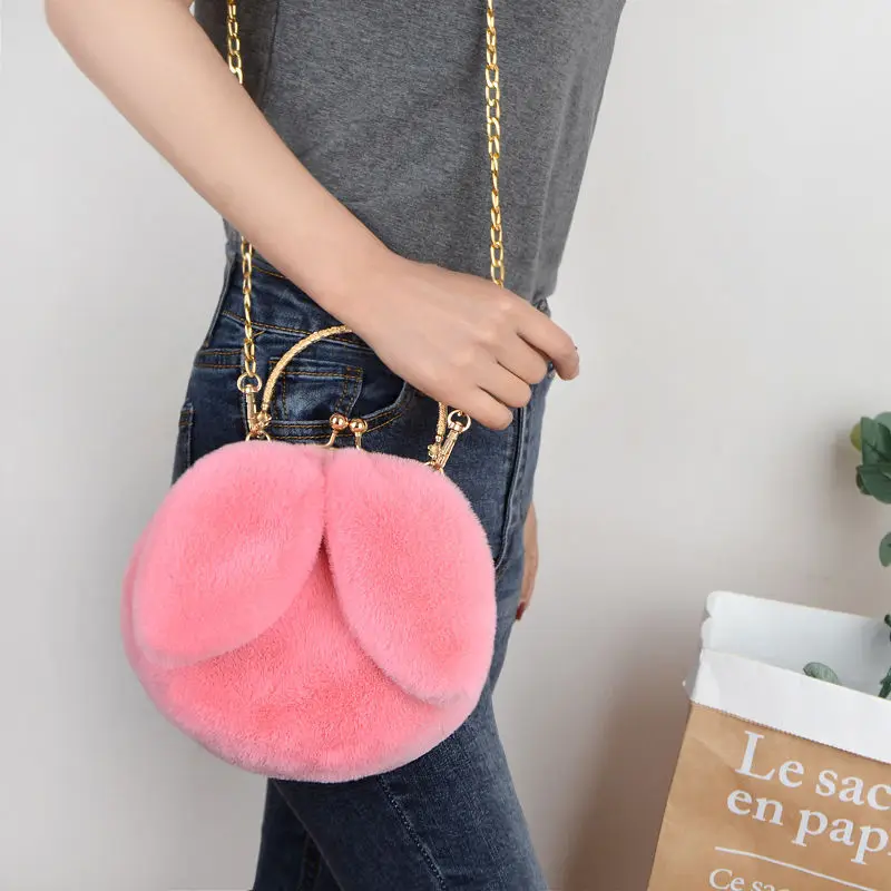 Cute Fashion Imitation Rabbit Plush Bunny Ear Metal Clip Bags Handbags Woman Street Wild Chain Shoulder Messenger | Спорт и