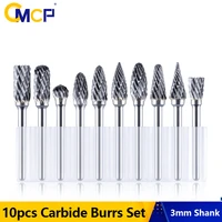 cmcp 3mm shank carbide rotary burrs 10pcs double cut rotary cutter files for die grinder drill abrasive tools grinding head