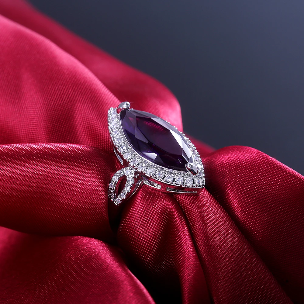 Huitan Роскошные блестящие кольца с фиолетовым камнем для вечеринки винтажные