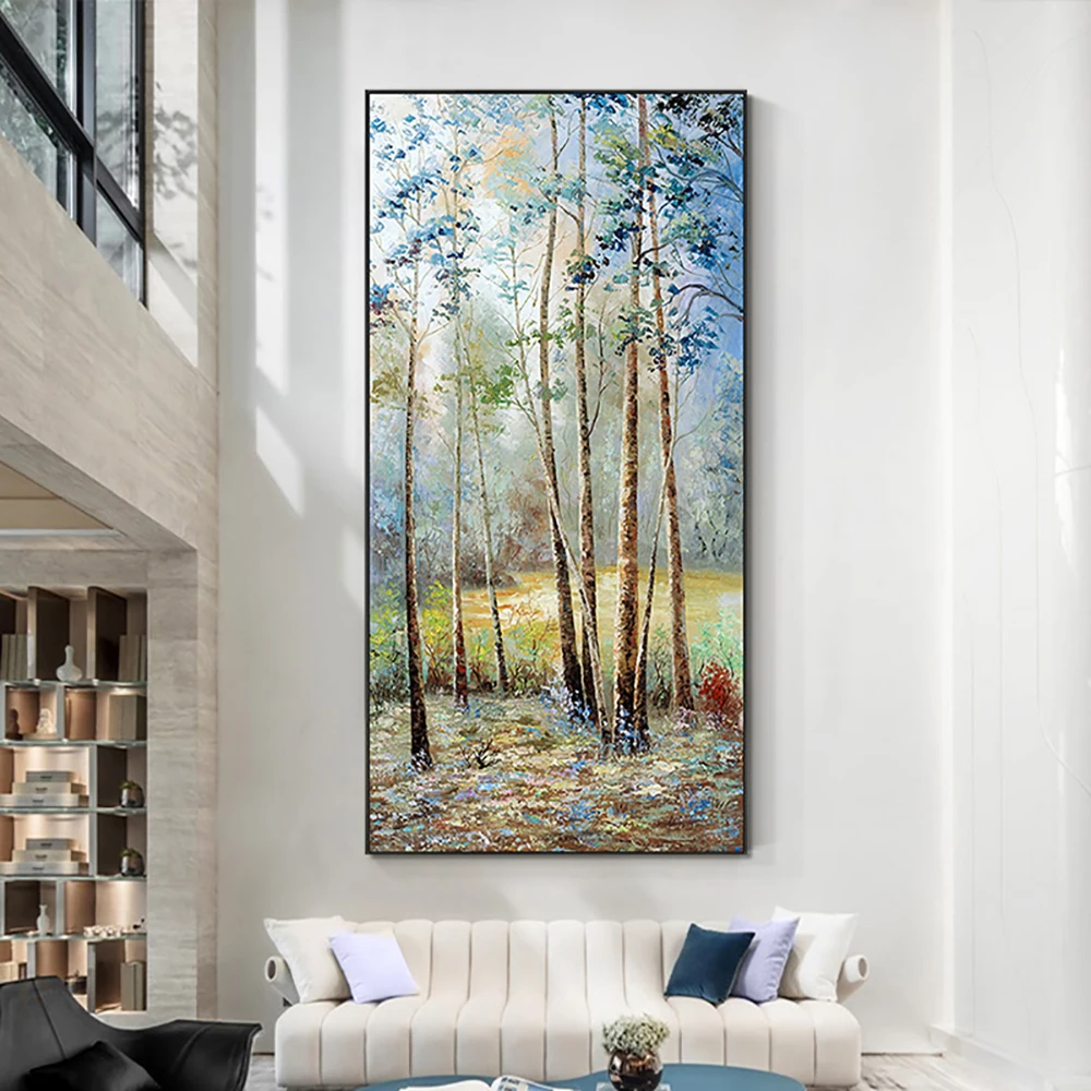 

Large Size Hand Painted Wall Art Oil Painting Abstract Landscape Forest Tree Canvas Painting Living Room Decoration Unframed