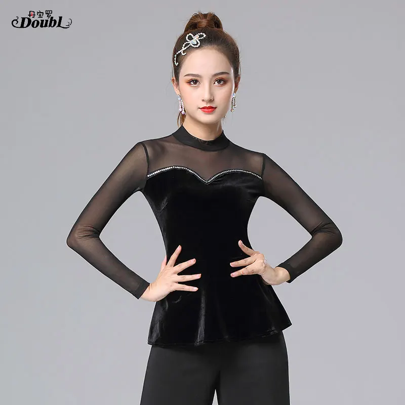 Современное женское платье для танцев DOUBL вельветовый Топ взрослых модное