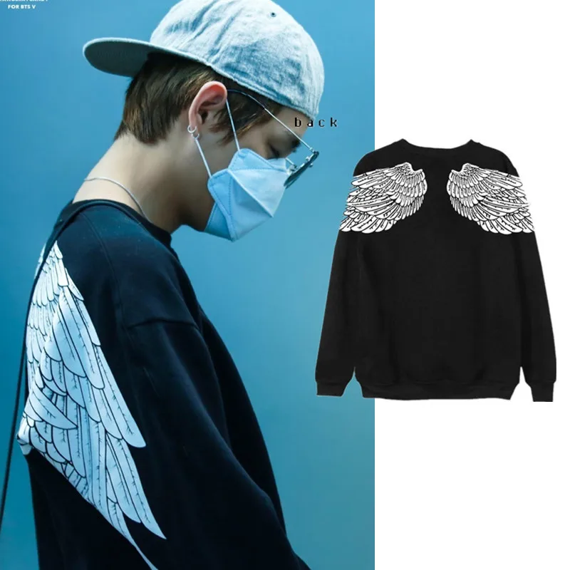 Kpop Bangtan Boys Kim Tae Hyung белый пуловер с крыльями толстовка без капюшона для мужчин и