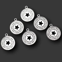 10pcs silver plated round five pointed star tag pendants make a success wish charms diy necklace bracelet jewelry crafts making