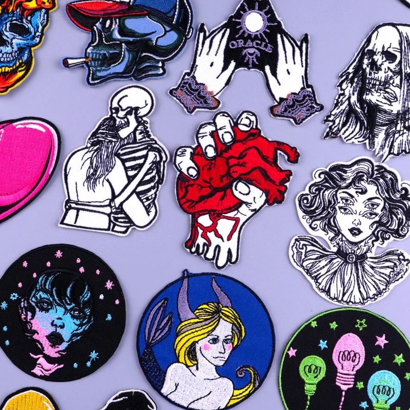 

Punk Skull Patch Embroidered Patches For Clothing Capricorn Girl Badge Clothing Sticker Stripes Patches On Clothes Applique DIY