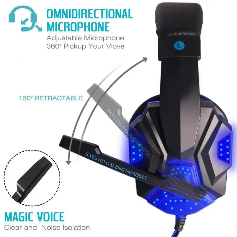 

High Quality Wired Gaming Headset LED Light 3.5mm Bass Stereo Gamer Headphone With Noise-canceling Mic For Laptop PC Phone