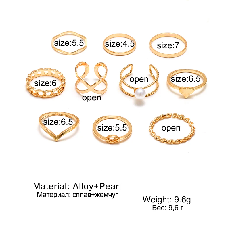 

EN 2021 Bohemian 10pcs/Sets Pearl Knuckle Joint Rings Set For Women Cross Hollow Geonetric Fashion Open Wedding Boho Rings
